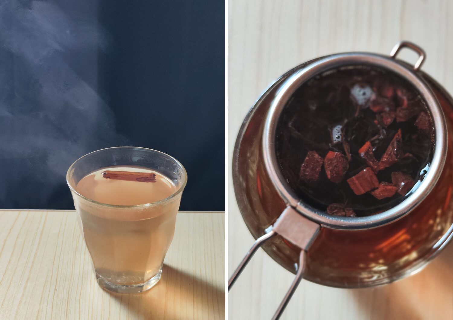 黒豆茶やほうじ茶にシナモンをプラスして、芯を温める